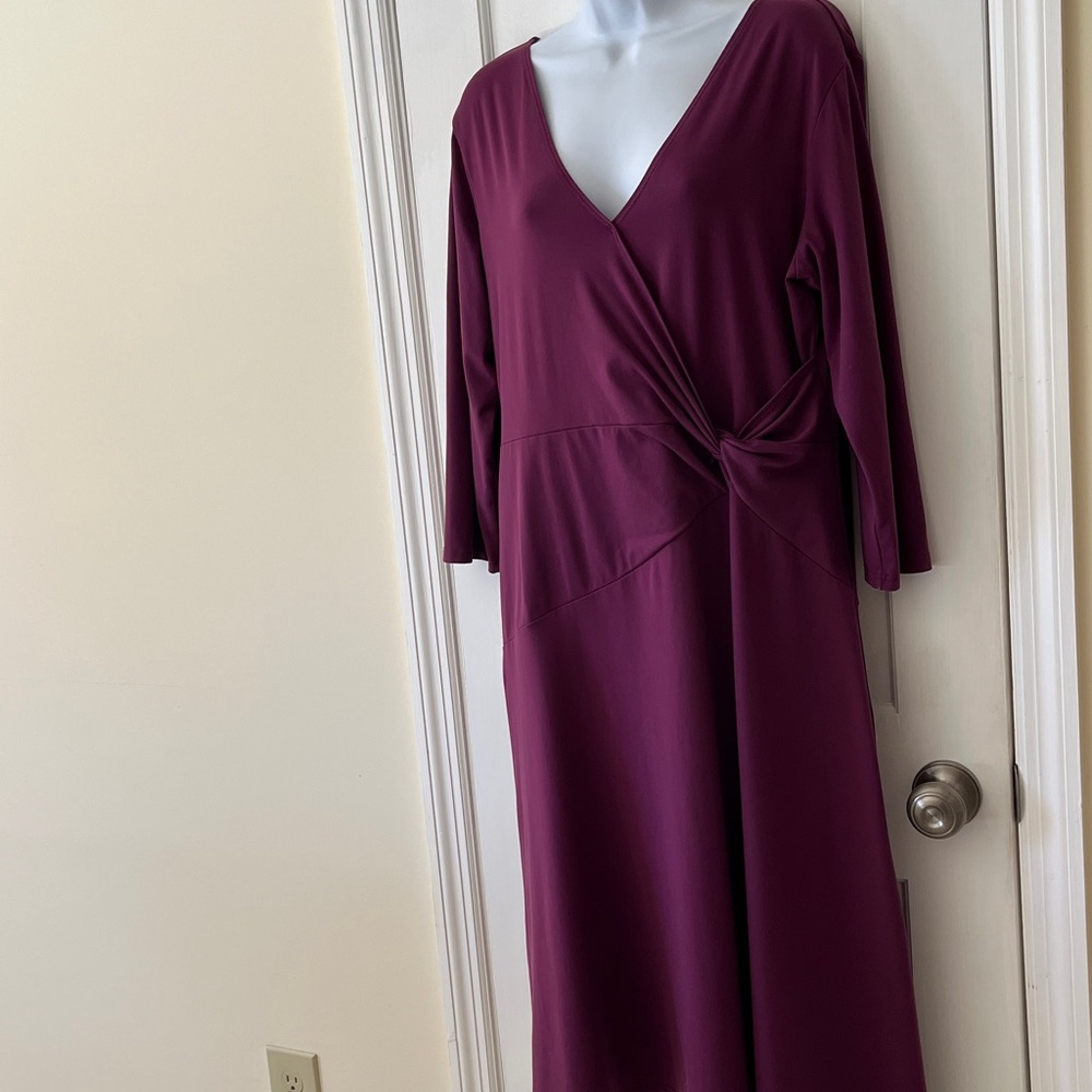 TravelSmith Faux Wrap Dress Midi Long Women’s XL Knot Detail Wine Travel
